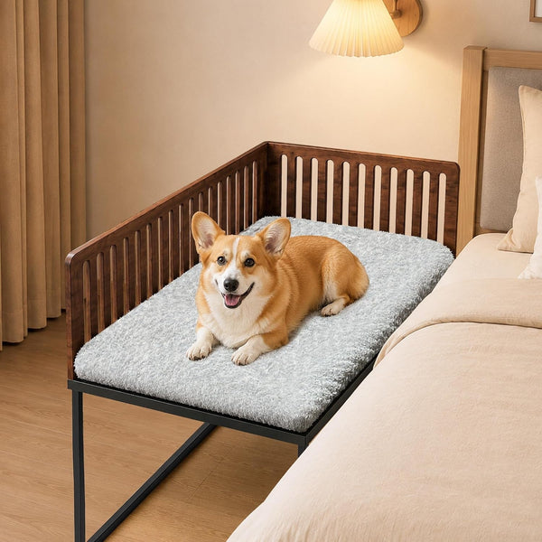 Beside Dog Bed,2 Wood Side Panel Adjustable Height Dog Bunk Beds,39''X27'' Metal Dogs Bed Frame with Cushion,Large1
