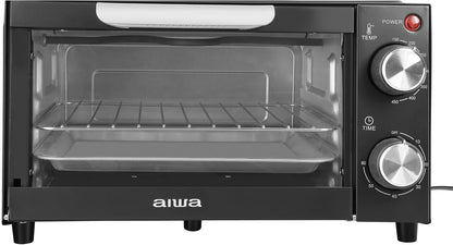 4-Slice Countertop Toaster Oven with Baking Tray, Bake Toast Cook and Broil, Temperature Control, 60 Minute Timer Knob, Automatic Shutoff, Baking Tray and Crumb Tray Included, Black1