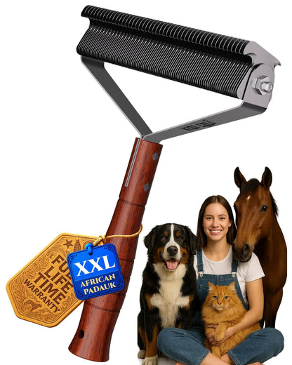 Extra Large 2-Sided Undercoat Rake for Dogs & Cats, Dog Brush for Shedding Remove Mats, Dematting Comb, Safe&Gentle Grooming Brush for German Shepherds Medium to Long-Haired Pets,Premium Wooden Handle10