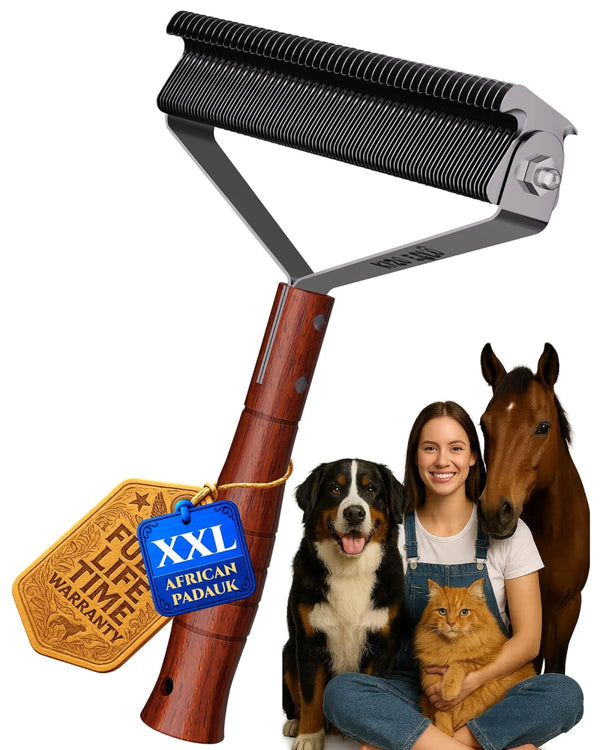 Extra Large 2-Sided Undercoat Rake for Dogs & Cats, Dog Brush for Shedding Remove Mats, Dematting Comb, Safe&Gentle Grooming Brush for German Shepherds Medium to Long-Haired Pets,Premium Wooden Handle10