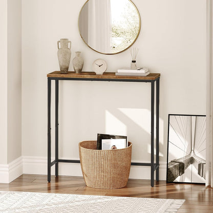 Narrow Console Table, 29.5" Small Entryway Table, Thin Sofa Side Display Table, for Hallway, Bedroom, Living Room, Foyer, Rustic Brown and Black BF75XG015