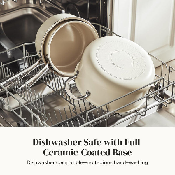 Stock Pot Set with Lid 5Qt, Ceramic Saucepan Set 2.5/3.5Qt, Induction Cooking Pot Set, Nonstick Cookware Set for Stoves, Even Heat, Stay-Cool Handle, Oven/Dishwasher Safe, PFAS Free (Beige)7