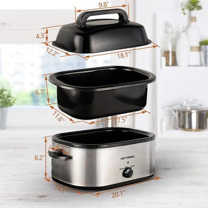 22 Quart Electric Roaster Oven, Roaster Oven, Turkey Roaster Electric, Electric Roaster, Selfbasting Lid, Removable Pan, Full-Range Temperature Control Cool-Touch Handles, Silver Body, Black Lid9