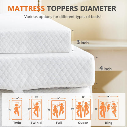 Full Mattress Topper, Memory Foam Pad, 3 Inch | Cooling Gel Infused, Removable Soft Cover, Ventilated, Sleeper Sofa, RV Camper, White2