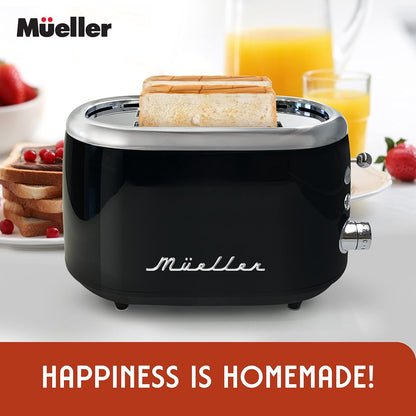 MUELLER HOME Retro Toaster 2 Slice, 7 Browning Levels | 3 Functions (Reheat, Defrost, Cancel), Stainless Steel Features, Removable Crumb Tray, under Base Cord Storage,8