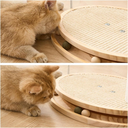 SHENGOCASE Cat Tree Scratching Post Scratcher, 26 Inch Tall, Solid Wood Base,Sisal Rope, Interactive Ball Track and Spinning Wand Feather Toys, Scratch Pad8