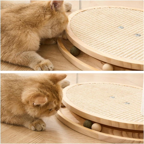 SHENGOCASE Cat Tree Scratching Post Scratcher, 26 Inch Tall, Solid Wood Base,Sisal Rope, Interactive Ball Track and Spinning Wand Feather Toys, Scratch Pad8