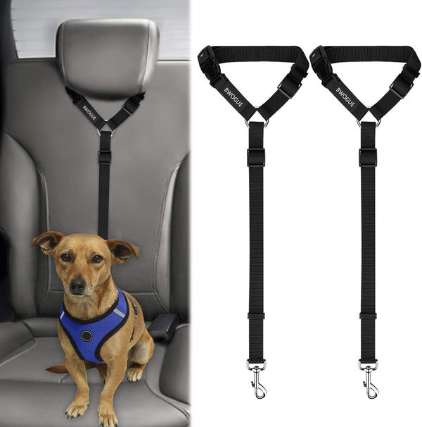 BWOGUE 2 Pack Dog Seat Belt for Car, Headrest Restraint Safety Leads | Headrest Loop for Car Travel, 18-30 in Adjustable, 2-In-1 Seat Belt and Leash, 2 Pack for Dogs and Cats, Use with Dog Harness1