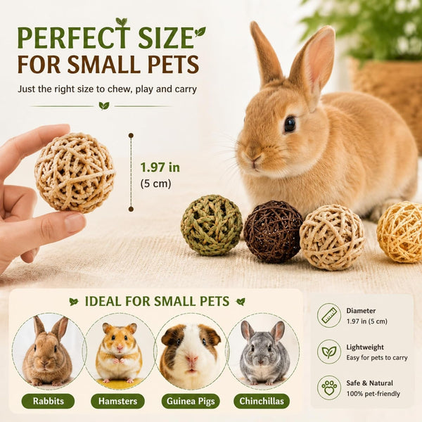 Skylety 15 Pieces Bunny Chew Balls for Rabbits, Small Animal Rolling Grass Toys and Treats for Guinea Pigs, Chinchillas, Hamsters, Mice, Teeth Grinding, Gnawing and Play(Classic Style,1.97")2