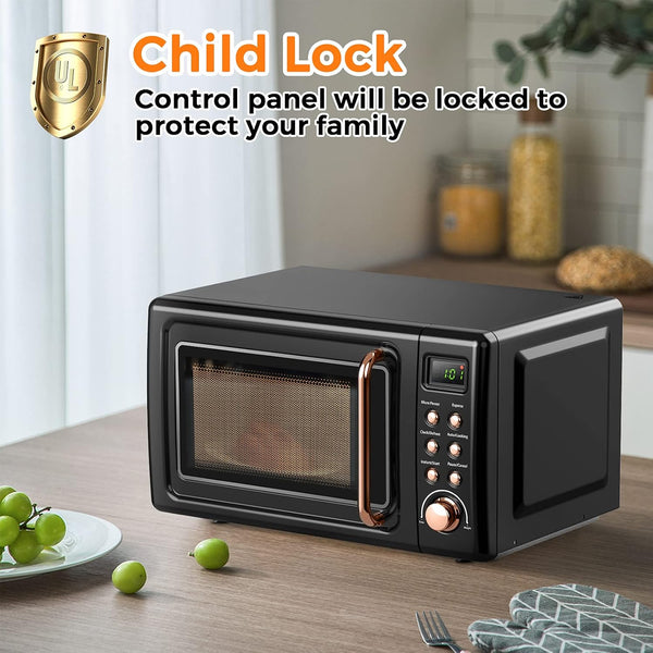 0.7Cu.Ft Retro Small Microwave Oven, 700W Compact Countertop Microwave with 5 Power Levels, Auto Cooking Menus, Glass Turntable, Child Lock & Glass Turntable for Apartment, Dorm (Golden)5