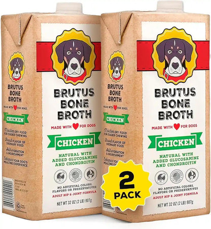 Brutus Chicken Broth Liquid for Dogs - All Natural Chicken Bone Broth for Dogs with Chondroitin Glucosamine Turmeric -Human Grade Dog Food Toppers for Picky Eaters & Dry Food -Tasty & Nutritious12