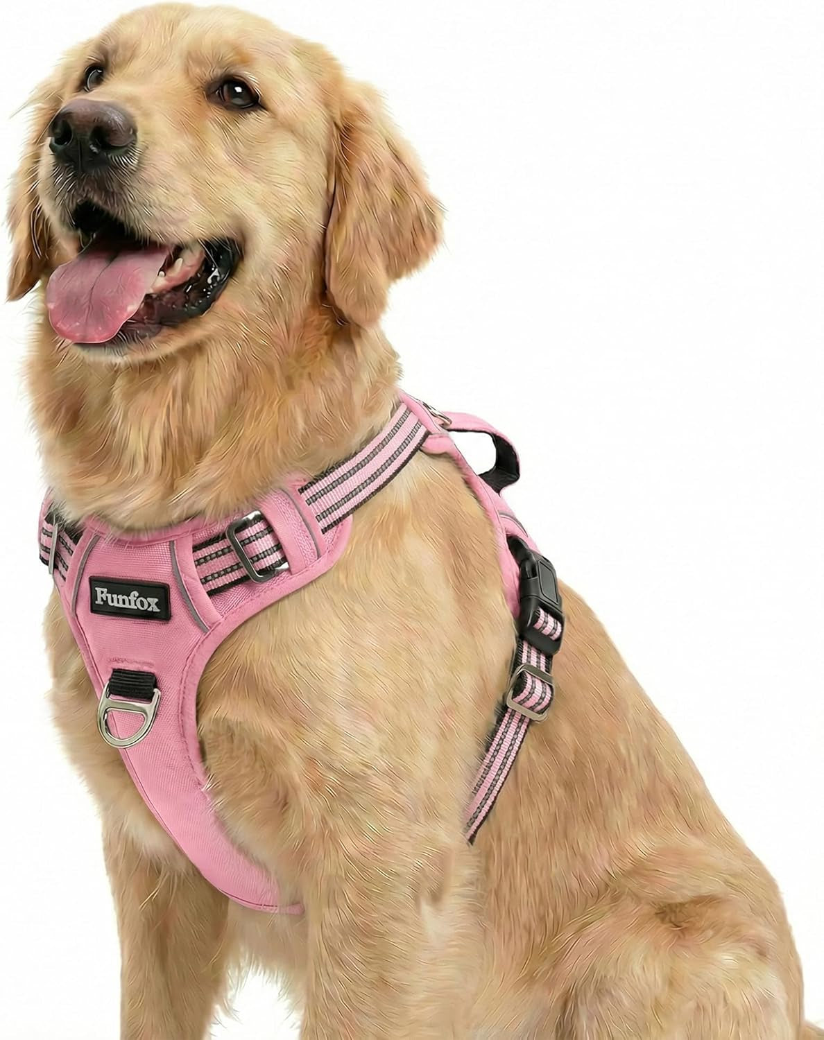 funfox-dog-harness-medium-sized-dog-vertical-handle-easy-control-no-pull-pet-vest-adjustable-with-2-leash-clips-soft-material-reflective-safe-night-walking-for-small-medium-large-breed-black-m
