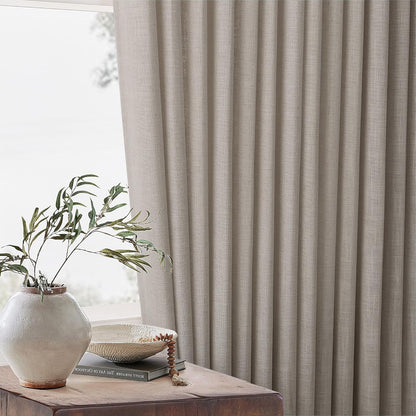 Burlywood Birch Pinch Pleated Linen 90 Inch Curtains 2 Panels | Thick Linen Textured, Flax Burlap Taupe, Pinch Pleat Drapes 90 Inches Long, Semi Sheer Curtains, for Dining Bedroom Office8