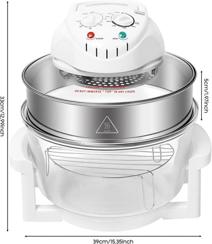17L Glass Turbo Air Fryer, 1400W 360° Viewable Convection Oven Roaster Electric Air Fryer Multifunction Fryer with Expansion Ring for Baking, Frying, Roasting4