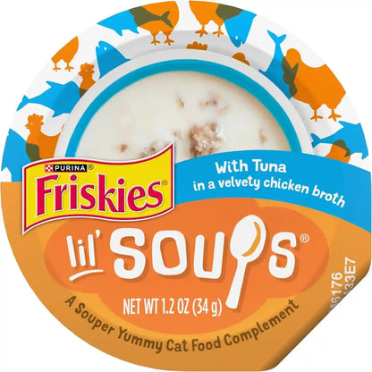 Purina Friskies Natural, Grain Free Lickable Cat Treats Lil’ Soups with Tuna in Chicken Broth - (Pack of 8) 1.2 Oz. Cups1