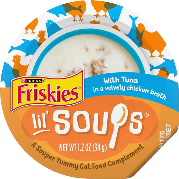 Purina Friskies Natural, Grain Free Lickable Cat Treats Lil’ Soups with Tuna in Chicken Broth - (Pack of 8) 1.2 Oz. Cups1