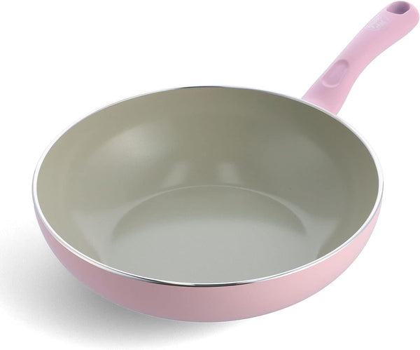 Green Chef Deep Wok Pan 11" IH Compatible Ceramic Finish Non-Stick Interior and Exterior Easy Clean Non-Toxic Material Earth Color Quartz Pink1