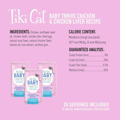Tiki Cat Baby Thrive, Chicken & Chicken Liver Mousse, 5.6 Oz. Pouch (20 Individual Servings)3