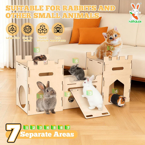 HIIMALEX Extra Large Wooden Bunny Castle House Multistory Climbing Tower Hideout Ventilated Sturdy Habitat for Rabbit Guinea Pig Chinchilla Ferret2