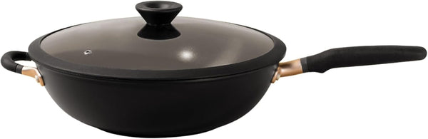 Nonstick Wok with Glass Lid | 12.5" Induction Compatible Stir Fry Pan | Hard Anodized | Dishwasher Safe | Oven Safe | Matte Black with Silicone Handles | Accent Series Cookware | 12.5Inch/32Cm1