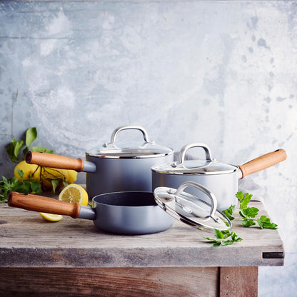 Mayflower Pro Hard Anodized Healthy Ceramic Nonstick, 6 Piece Cookware Set, Inclu. 16 Cm, 18 Cm and 20 Cm Saucepans with Glass Lids, Pfas-Free, Induction Suitable, Charcoal Gray5