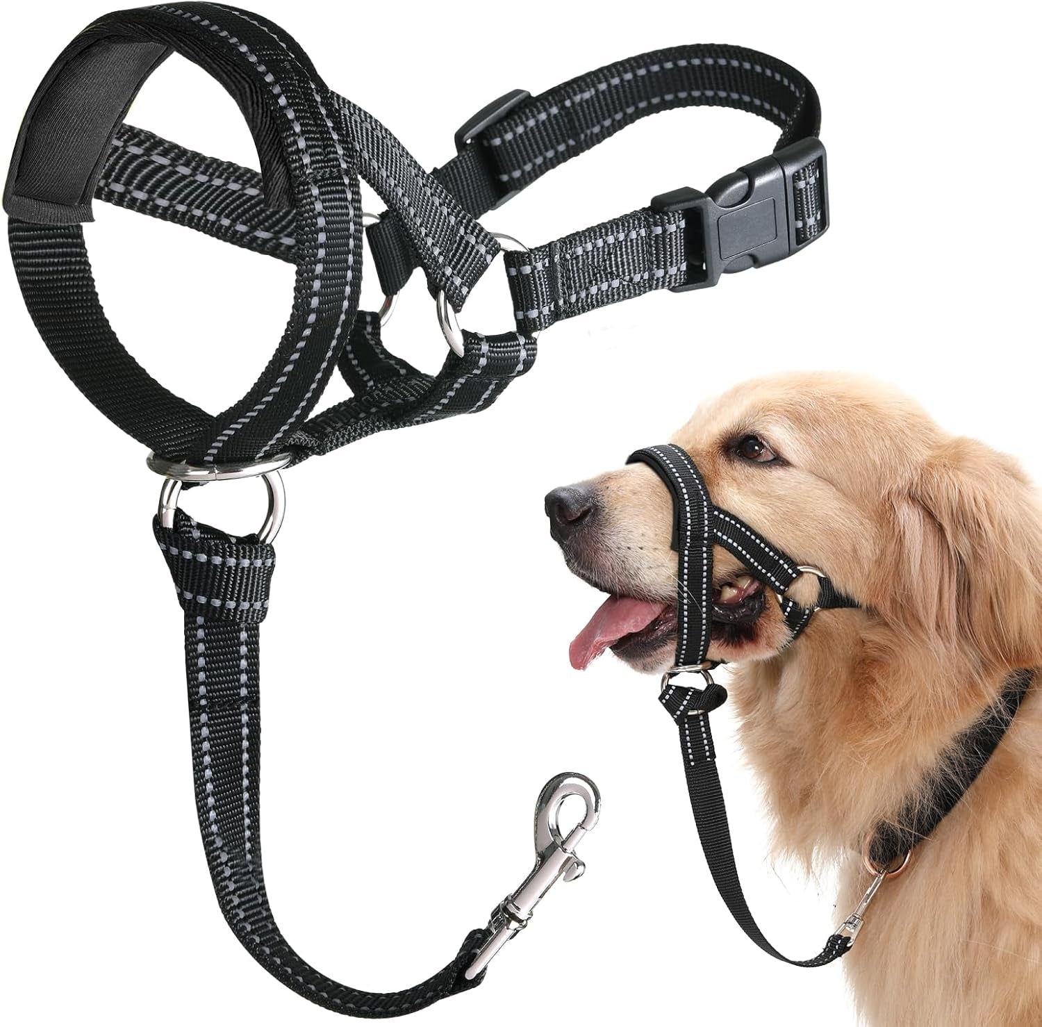 barkless-dog-head-collar-no-pull-training-collar-with-soft-padding-reflective-head-halter-for-large-dogs-labrador-controls-pulling-and-lunging-with-secure-safety-strap-for-daily-walks
