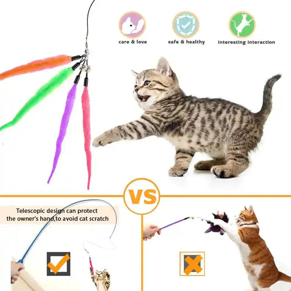 Retractable Cat Wand - Interactive 3-Section Teaser Toy, Fishing Pole Exerciser for Cats and Kittens (Replacement Not Included)7
