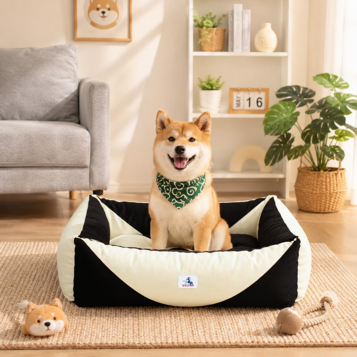 cotton-canvas-dog-bed-290gsm-thick-24x20x8-durable-waterproof-cute-dog-beds-for-small-dogs-orthopedic-bed-with-washable-removable-cover-anti-chewing-pet-bed-anti-slip-black-white