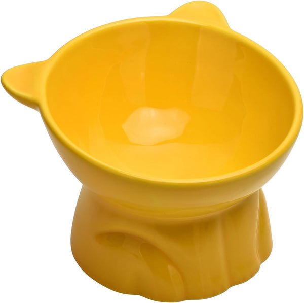 Elevated Cat Food Bowl,8 Oz Ceramic Raised and Tilted Water Bowl,Anti Vomiting and Protect Pets Spines Dishes for Fat Faced Cat, Indoor Cats,Kitten,Small Dog (White)11