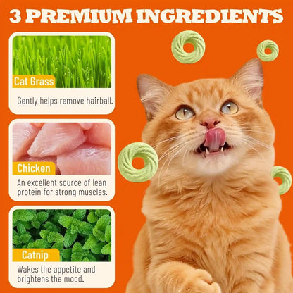 8 Oz Cat Grass Treats - Hairball Control & Catnip Flavor | Salmon, Catnip, Barley Grass. Crunchy for Teeth & Breath. Fiber for Hairballs & Digestion. Great Daily Training Treat.3