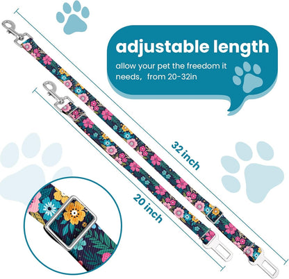 Adjustable Pet Cat and Dog Car Seat Belt，The Lanyard Is Flexible and Adjustable from 20 to 33 Inches (Floral)2