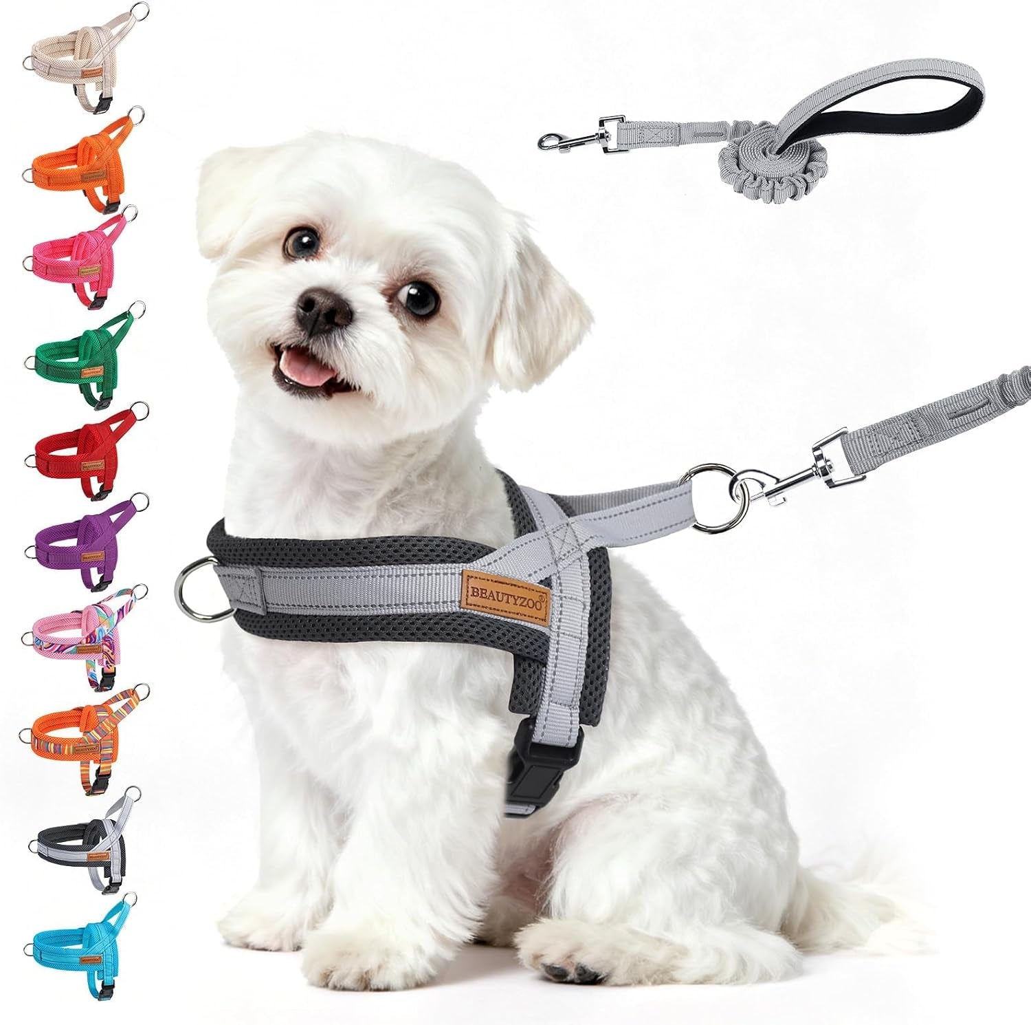 beautyzoo-dog-harness-no-pull-quick-fit-dog-harness-and-leash-set-escape-proof-vest-harness-with-soft-handle-reflective-breathable-mesh-padding-harness-for-medium-size-dog-training-walking-beige-m