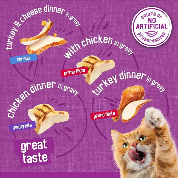 Purina Friskies Gravy Wet Cat Food Variety Pack, Poultry Shreds, Meaty Bits and Prime Filets - (Pack of 32) 5.5 Oz. Cans5