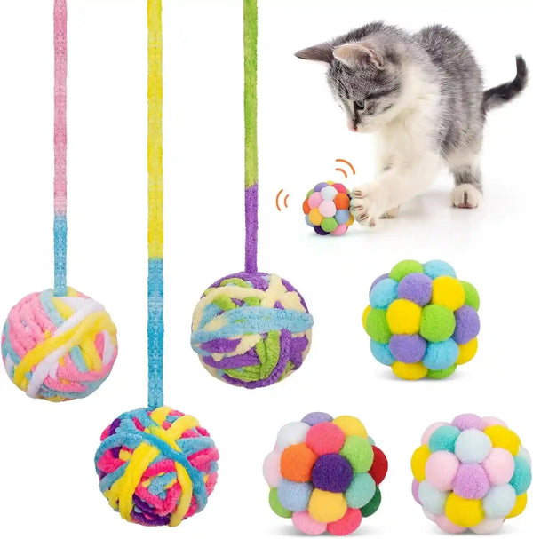 Retro Shaw Cat Toys Balls, Yarn Cat Ball with Bell Inside, Interactive Kitten Toys for Indoor Bored Cats, Handmade Crochet Kitty Ball 6 Pack7
