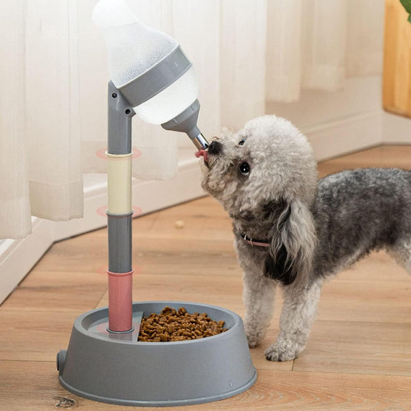 Pet Standing Water Dispenser, Adjustable Height Automatic Dog Water Bottle with No Drip Stainless Steel Ball Valve 2-In-1 Feeding Station with Base Bowl for Small Medium Dogs Cats (Deep Gray Bottom)2