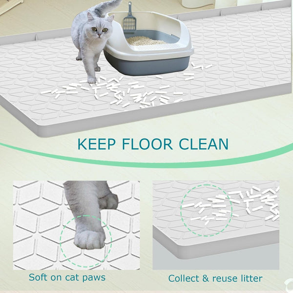 Cat Litter Mat for Litter Box, Silicone Large Cat Litter Trapping Mat - 40X28 In, Waterproof & Non-Slip, Durable & Easy Clean, Light Gray2