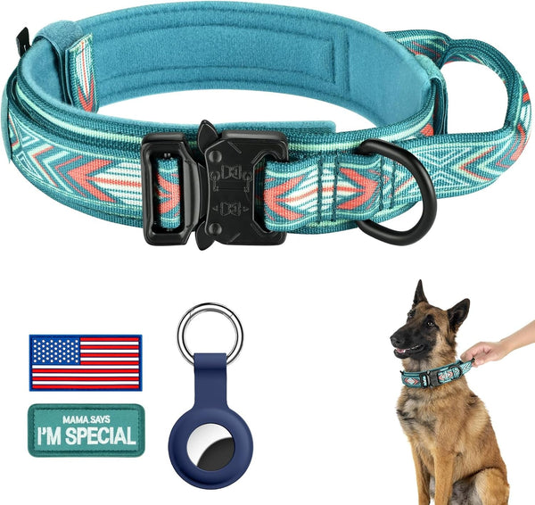 DAGANXI Tactical Dog Collar, Adjustable Military Training Nylon Dog Collar with Control Handle and Heavy Metal Buckle for Medium and Large Dogs, with Patches and Airtags Case (L, Black)39