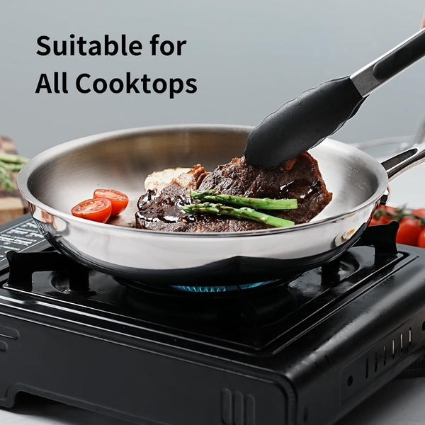 11.5 Inch Tri-Ply Stainless Steel Frying Pan with Lid,Whole-Clad No Coatings Skillet with Stay-Cool Handle for Cooking,Dishwasher and Oven Safe,Induction Pans3