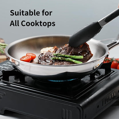 10 Inch Tri-Ply Stainless Steel Frying Pan with Lid,Whole-Clad No Coatings Skillet with Stay-Cool Handle for Cooking,Dishwasher and Oven Safe,Induction Pans3
