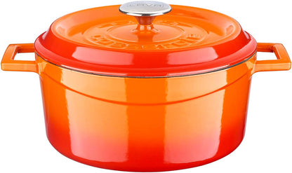 10 Quarts Cast Iron Dutch Oven: Multipurpose Stylish round Shape Dutch Oven Pot with Three Layers of Enamel Coated with Trendy Lid (Orange)1