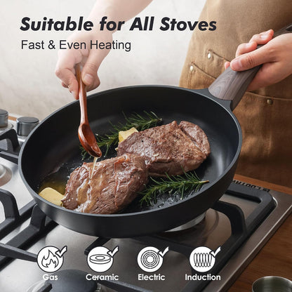 8Inch Nonstick Frying Pan Skillet, PFOA/PFOS Free, Black | Non Stick Egg Pan Omelette Pans, Healthy Kitchen Cooking Chef'S Pan, Induction Compatible, Stay-Cool Handle4