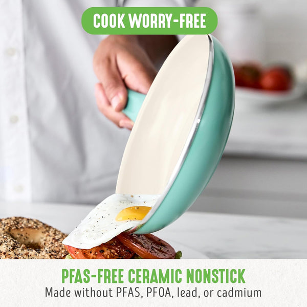 2 Piece (7” & 10”) Ceramic Nonstick Frying Pan Set, Turquoise | Pfas-Free Nonstick Coating, Family Skillet Set, Egg Pan, Omelet Pan, Stay-Cool Handles, Dishwasher & Oven Safe up to 350F2