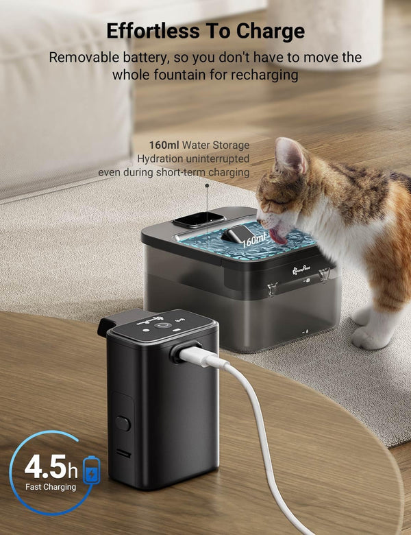 Downypaws Cat Water Fountain Cordless, Pet Fountain, 84Oz/2.5L, Black | Wireless Cat Drinking Water Fountains for Cats Indoor, Fursink , Battery Operated, Motion Sensor, Ultra Quiet Pump, Bpa-Free7