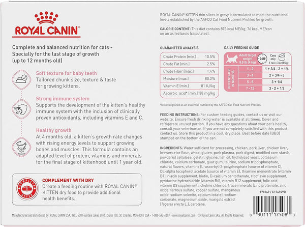 ROYAL CANIN Feline Health Nutrition Kitten Thin Slices in Gravy Cat Food, 3 Oz (Pack of 12) | for Growing Kittens, Tender Thin Slices, Savory Gravy Formula, Twelve Individual 3 Oz Cans2