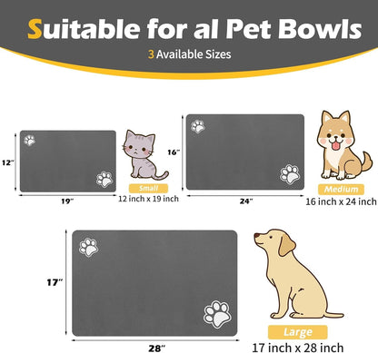 Pet Feeding Mat-Absorbent Dog Mat for Food and Water Bowl-Accessories Pet Supplies- Bowl for Messy Drinkers-No Stains Quick Dry Dog Water Dispenser Mat (12"X19", Dark Grey)2