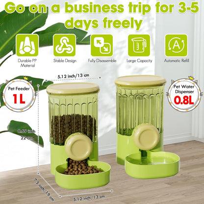 Hanging Small Cat Feeder Water Set, 1L Food Dispenser and 0.8L Water Bottle | Automatically Refill, Auto Gravity Pet Feeder and Waterer Set, 3-5 Days for Puppy, Kitten, Rabbit and Small Pets4
