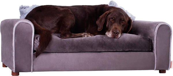 Moots Furry Pet Lounge, Pet Bed with 2 Pillows, Deluxe Sofa for Dogs, Easy to Coordinate, Stylish and Cleanable Dog Sofa, Couch - Charcoal, Large1
