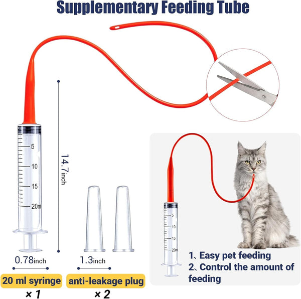REDDOUDOU Newborn Puppy Kitten Small Animal Sterile Mucus Extractor Suction Catheter, Animal Kid Puppy Kitten Tube Feeding Kit 8 FR Red Feeding Tubes with 20Ml Syringes and Bulb Aspirator3