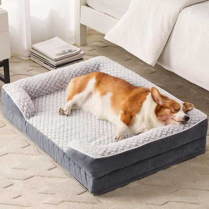 LEXTRO Orthopedic Dog Beds for Large Dogs,42X30 Inch Extra Large Dog Bed, Egg Crate Foam Bed for Large Dogs, Big Pet Bed with Washable Removable Waterproof Pillow Cover and Anti-Slip Bottom, Grey14