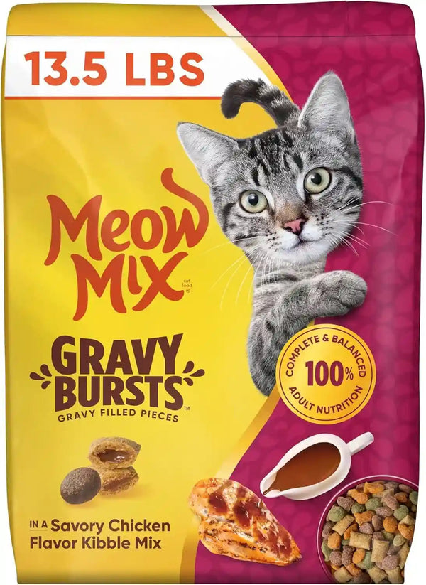 Meow Mix Gravy Bursts Dry Cat Food, 3 Lb Bag | Crunchy Cat Kibble, Gravy Filled Pieces, 100% Complete & Balanced Nutrition for Adult Cats, High Quality Protein13